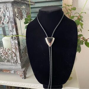 NWOT - Bolo Tie with Silvertone and Black Contemporary Slide